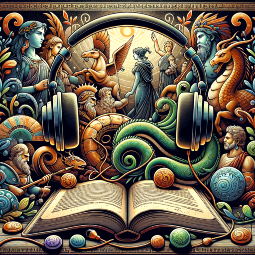 Epic Tales: Explore Greek Myths & Legends Through Audiobooks! realistic drwan style, animated
